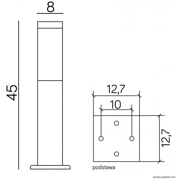 Lampa ogrodowa stojąca INOX KWADRATOWA SS802-450 BL - wymiary