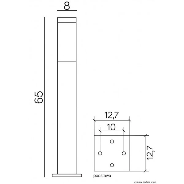 Lampa ogrodowa stojąca INOX KWADRATOWA SS802-650 BL - wymiary