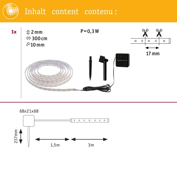 Taśma ogrodowa LED solar 2700K + czujnik zmierzchu 3m IP44 czarny / tworzywo sztuczne - obrazek 6