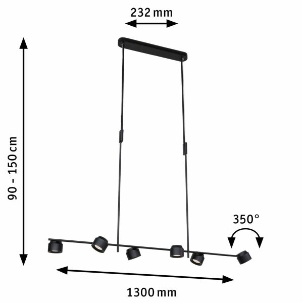 Lampa wisząca PURIC PANE LED 6x6,5W 1x4.5W 3-STEP DIM 2700K 230V czarny metal - obrazek 9