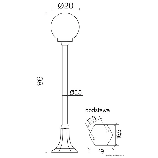 Lampa ogrodowa stojąca KULE CLASSIC K 5002-2-KP 200 - wymiary