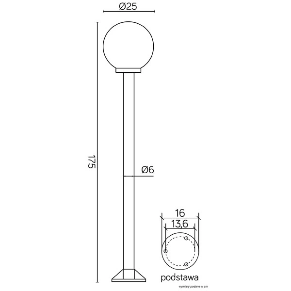 Lampa ogrodowa stojąca KULE K 5002-1-K 250 - wymiary