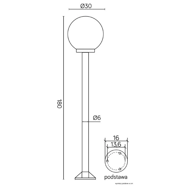 Lampa ogrodowa stojąca KULE K 5002-1-K 300 - wymiary