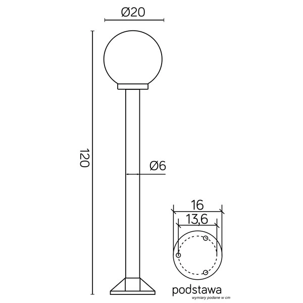 Lampa ogrodowa stojąca KULE K 5002-2-K 200 - wymiary